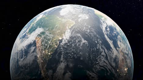 orbiting planet earth viewed from space, 3d render with focus on south america