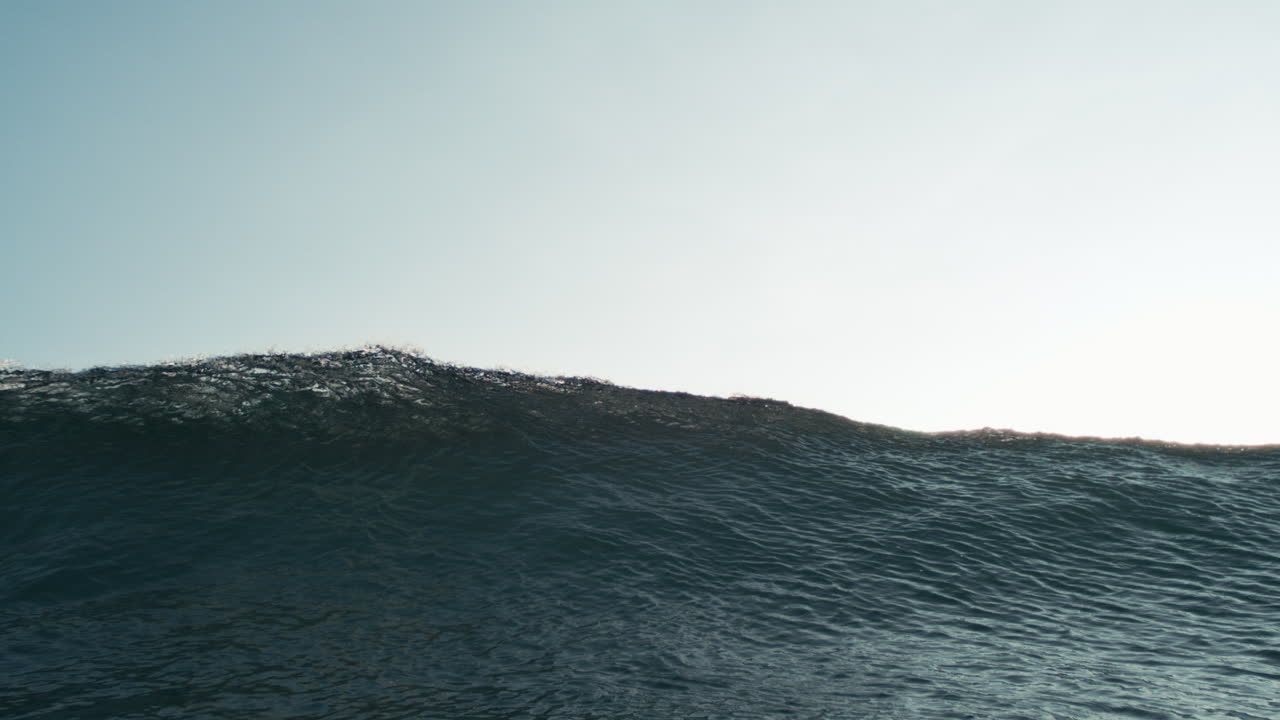 Rolling turquoise water surface with minimal sky in ambient slow motion