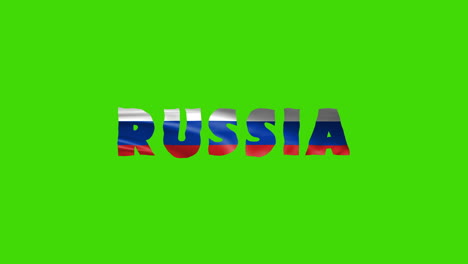 rusia país wiggle texto animación letras con su bandera ondeando mezclarse como una textura - pantalla verde de fondo chroma clave vídeo en bucle