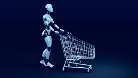 4k concept animation of a woman robot shopping