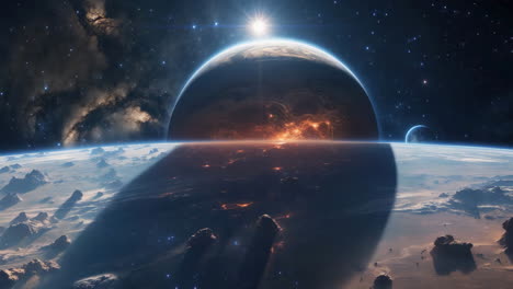 planetary dawn in deep space