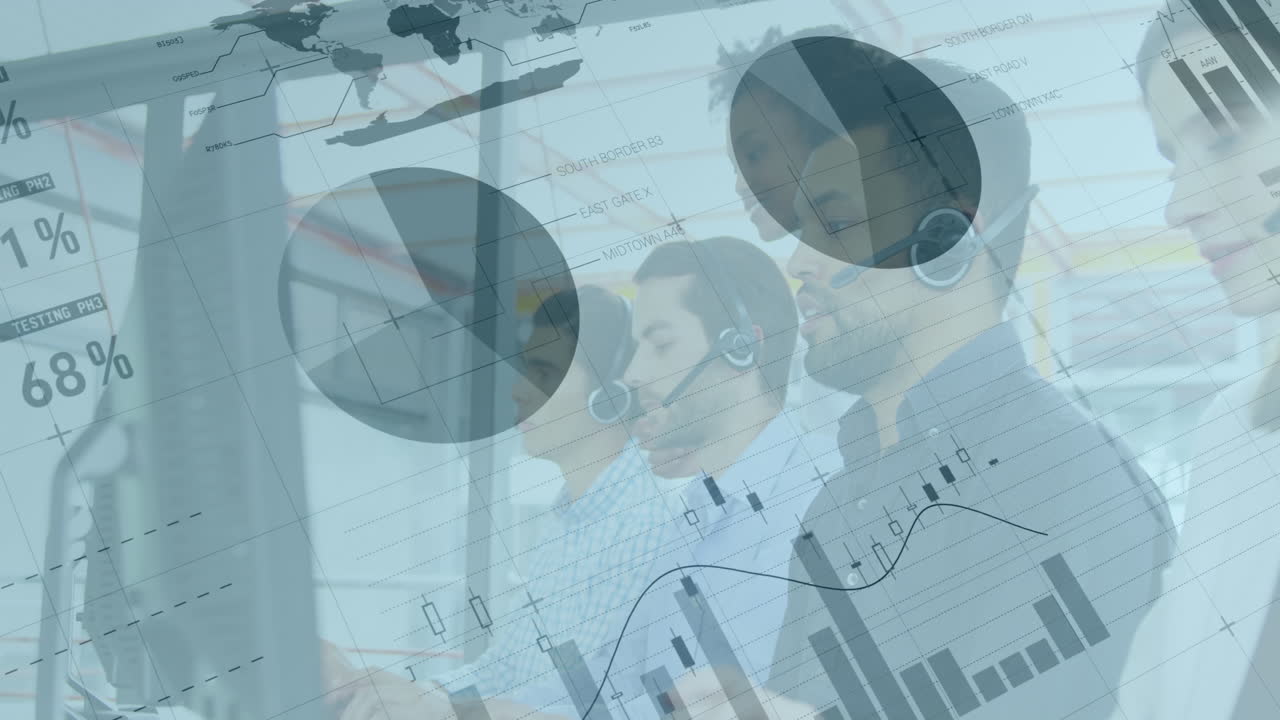 datos gráficos financieros sobre los trabajadores de la oficina.