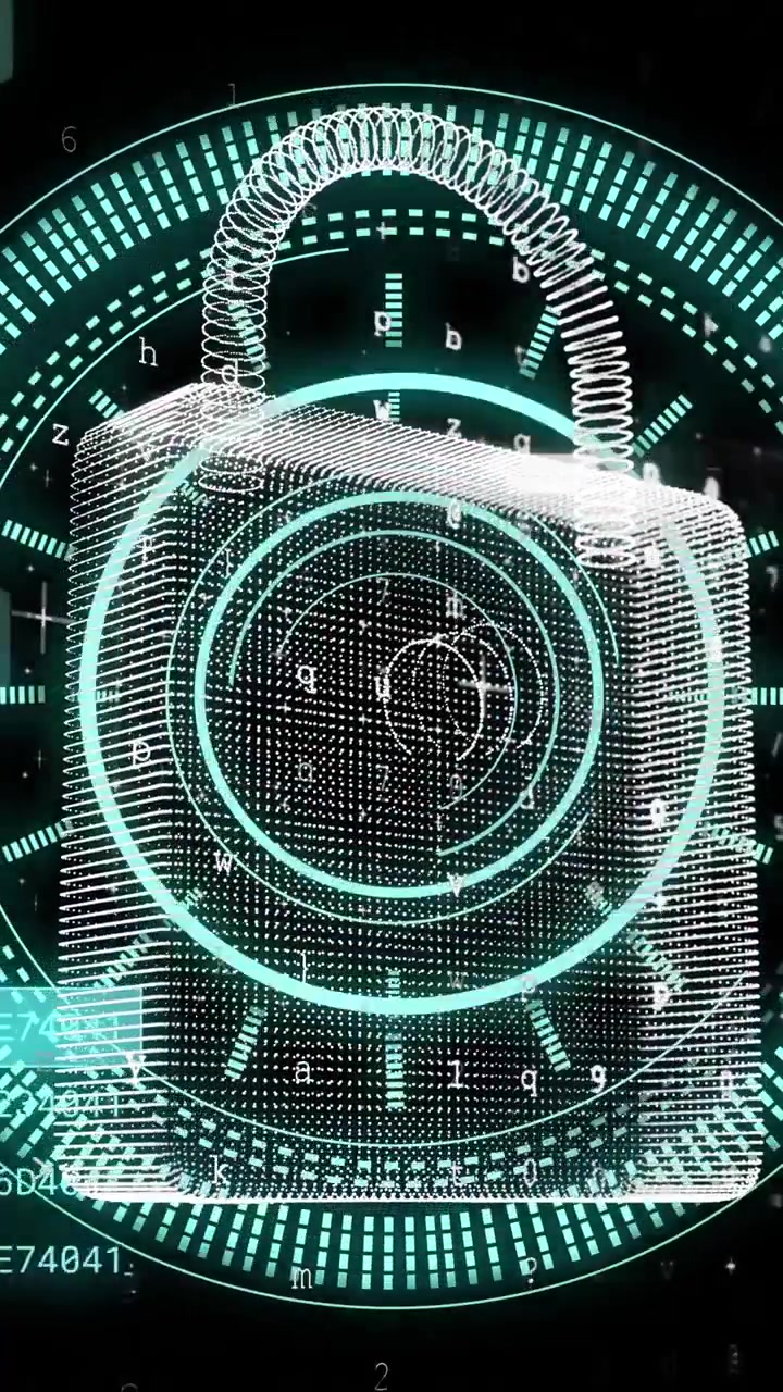 Animazione di elaborazione dati e lucchetto su scansione