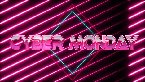 animación del juego sobre texto en letras rosadas metálicas sobre fuegos artificiales púrpuras