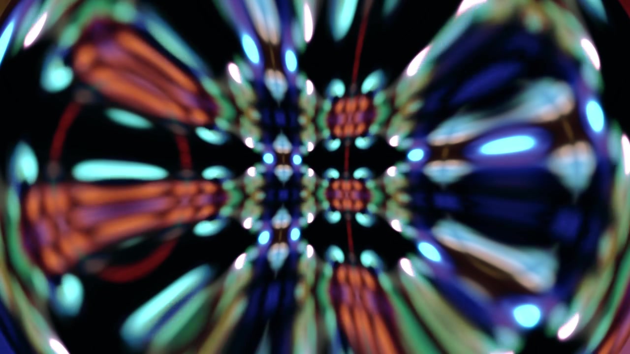 Willekeurige cirkels van veelkleurig licht die een vortex of zwart gat vormen. Bewegende lichtstralen en bokeh-deeltjes creëren een op pixelkunst geïnspireerde kosmische sfeer met hoog contrast.