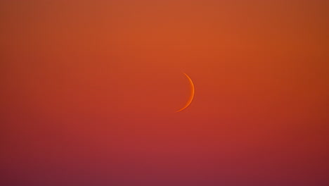 waxing crescent moon moving in fiery orange sunset sky. timelapse