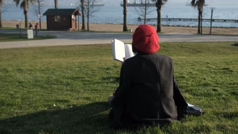 reading book on grass