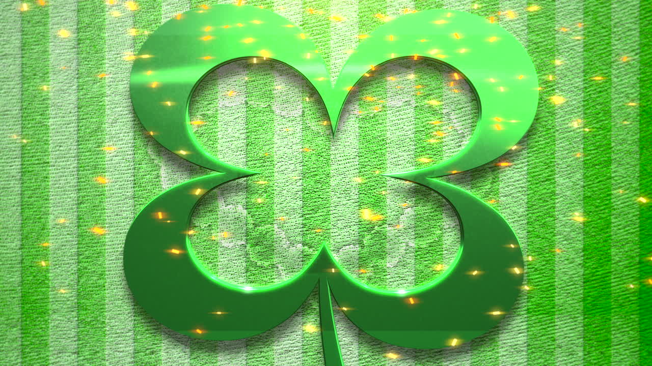 National Irish green shamrock with gold glitters on striped pattern