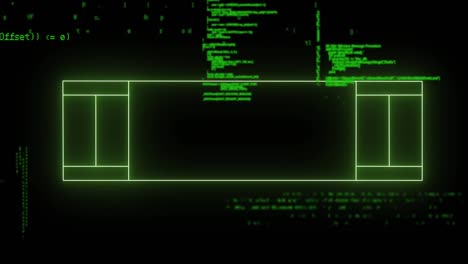 animación del campo deportivo verde neón y procesamiento de datos