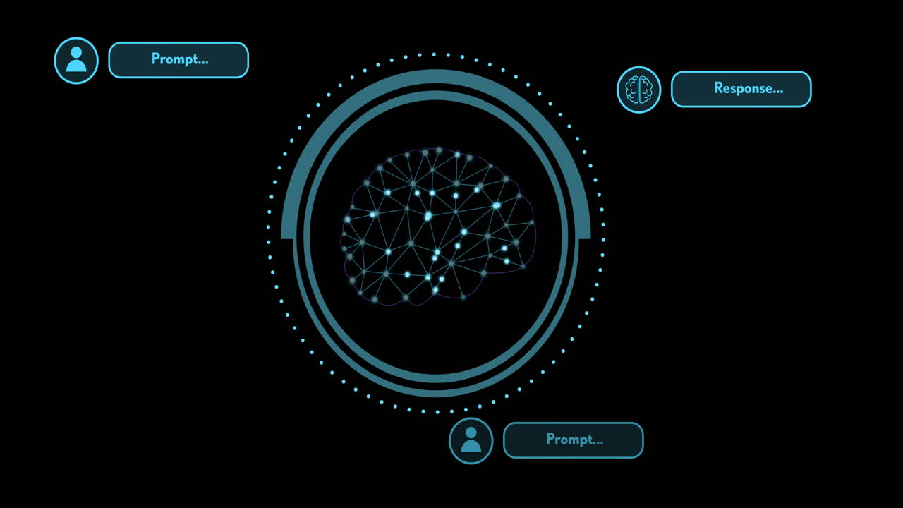 animación del cerebro humano y el procesamiento de datos de la ia sobre un fondo negro