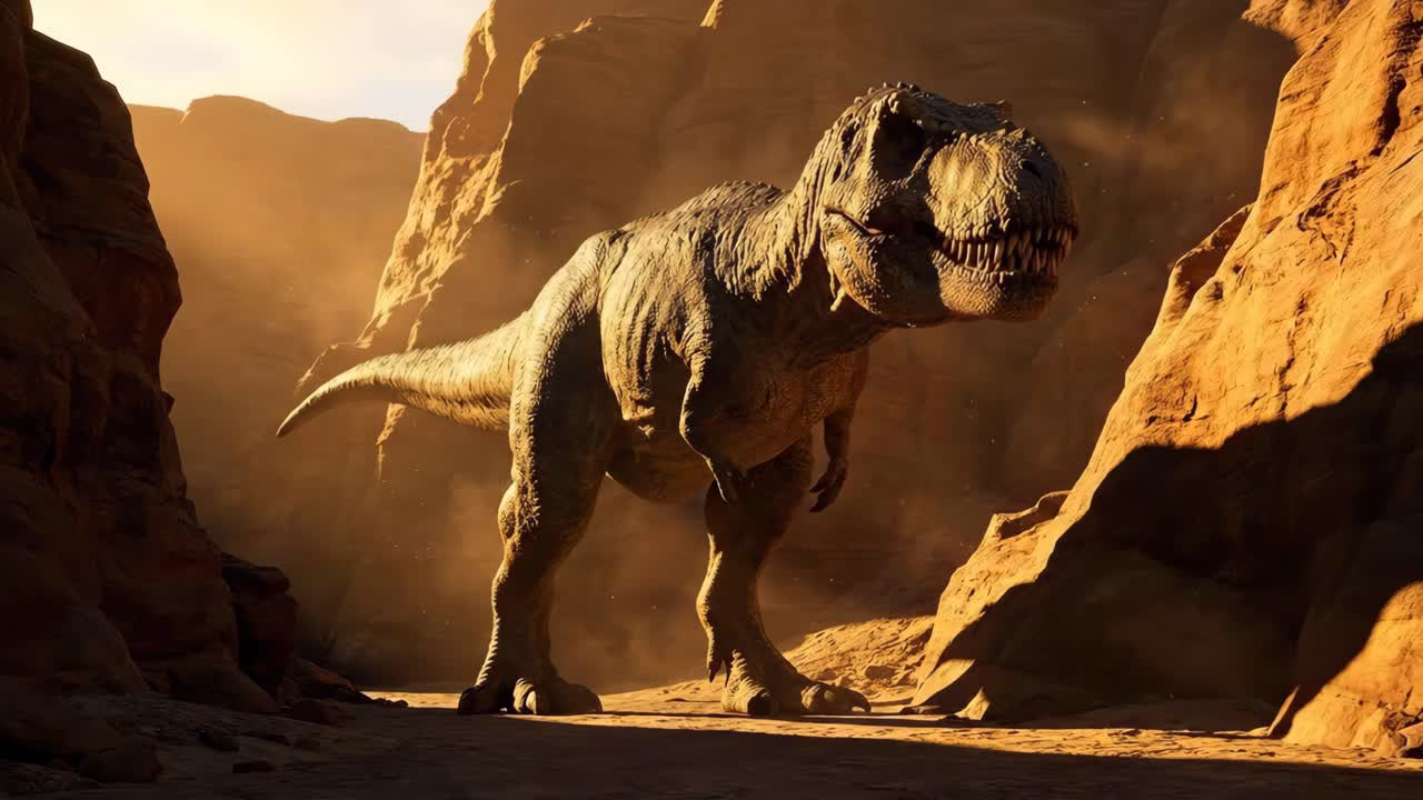 Tyrannosaurus Rex in un paesaggio canyon