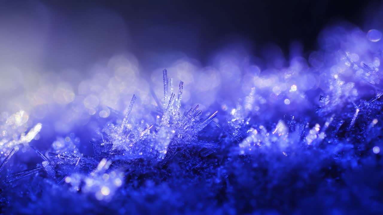 A Stunning Close-Up of Frosty Crystals Glimmering Under Light, Depicting the Beauty of Winter Landscapes in Vivid Blue Hues, Capturing Nature's Intricate Details