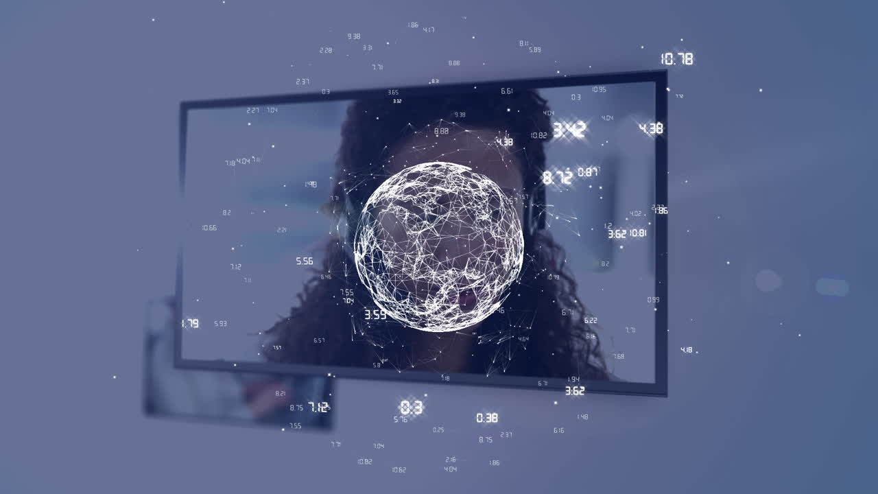 animación del globo con números sobre diversas personas de negocios