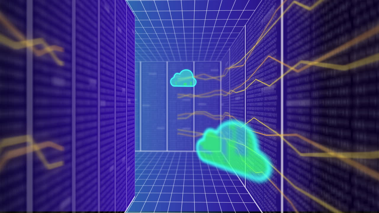 Animation of computer data processing and clouds