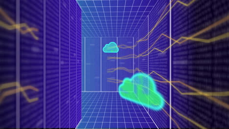 animation of computer data processing and clouds