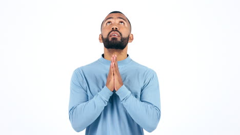 hands, man and praying in studio with anxiety