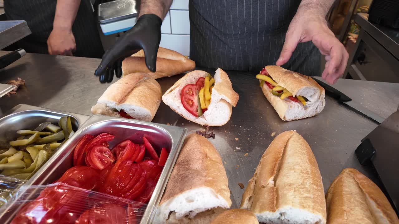 Sandwiches with tomatoes, french fries and pickles
