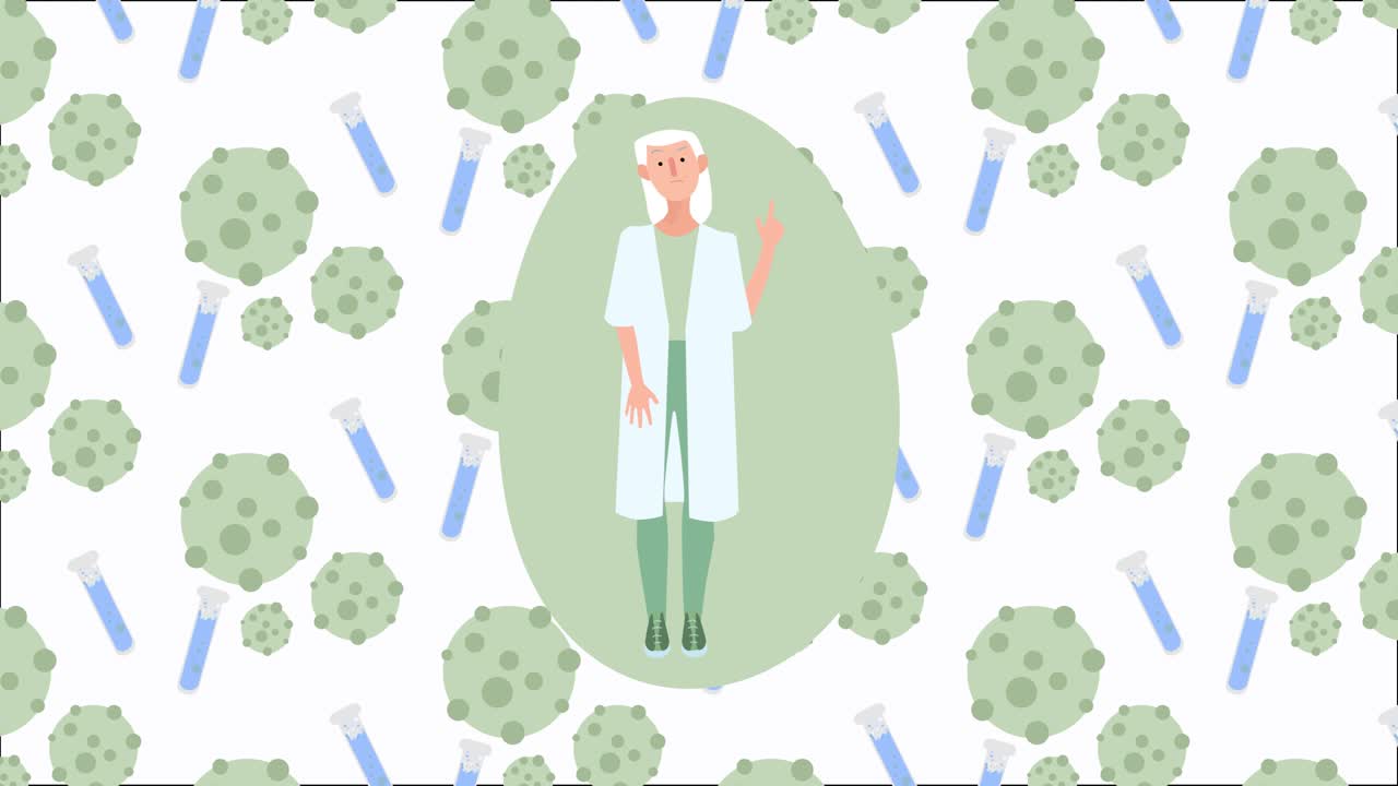 2D-animationsillustration af kvindelig læge med en finger i vejret