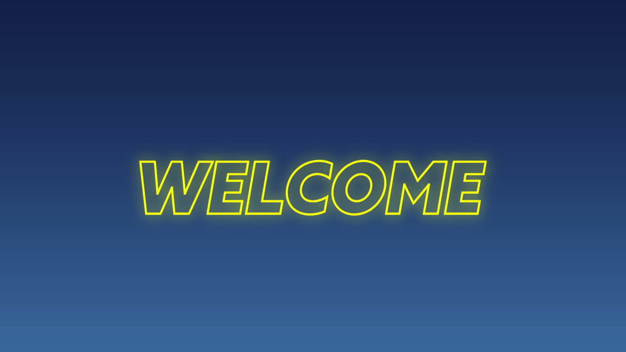Animation of welcome text against blue background