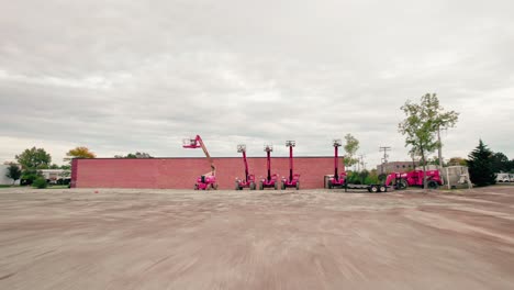 low flying aerial towards heavy duty construction equipment