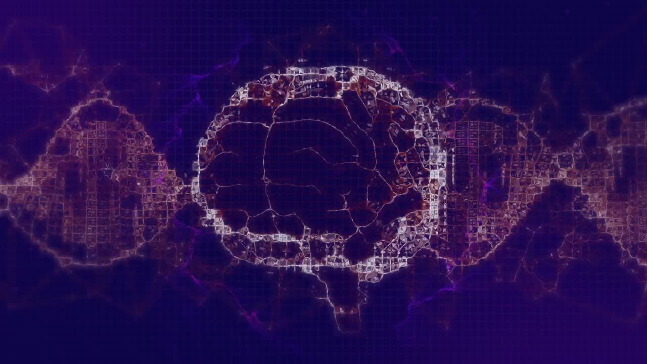 Animation of human brain and red wave on dark blue background
