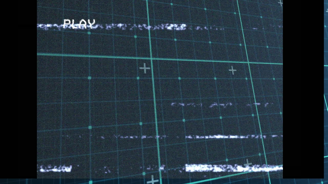 Animation of play digital interface on screen with glitch over grid