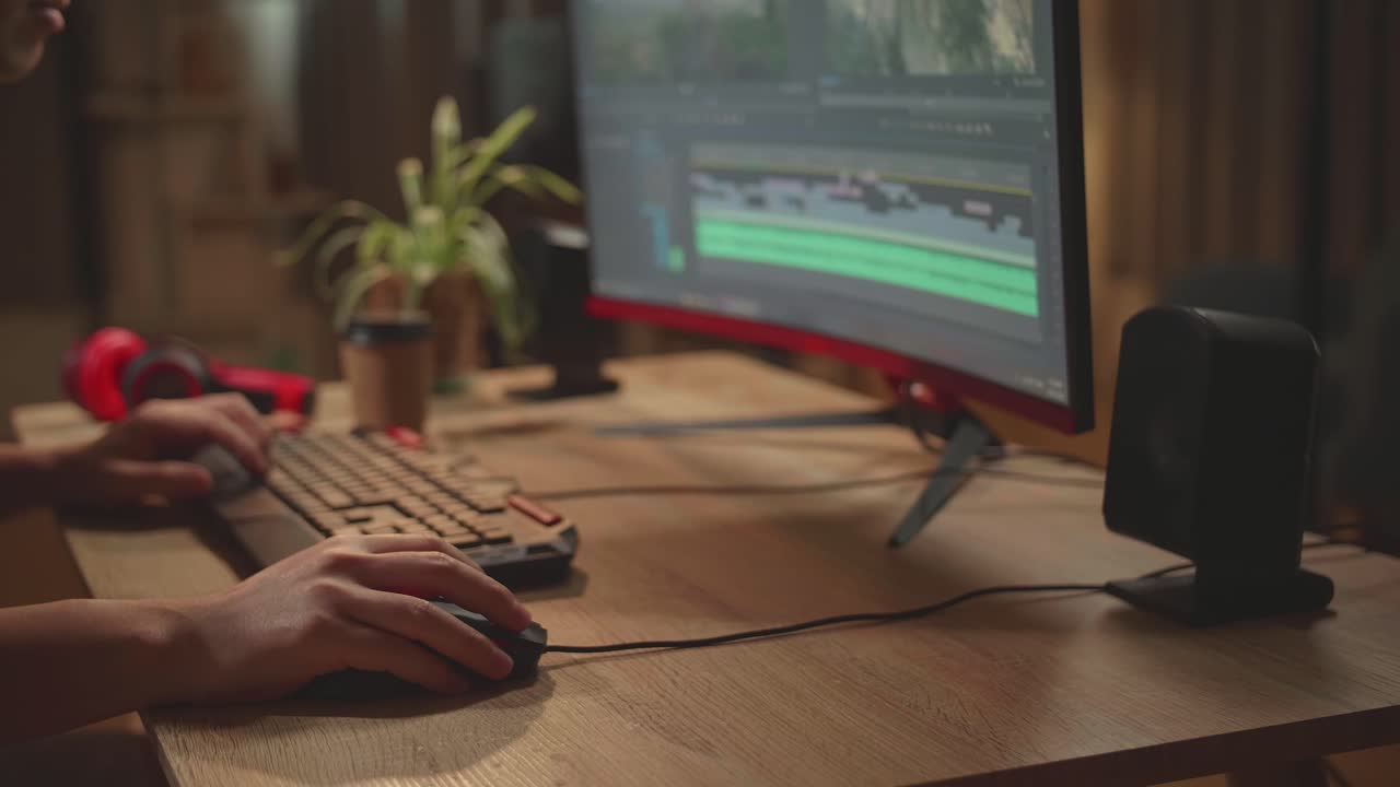 Close Up Of The Man'S Hand Video Editor Works With Footage And Sound On His Personal Computer