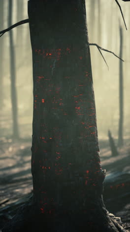 charred tree in a forest after a wildfire