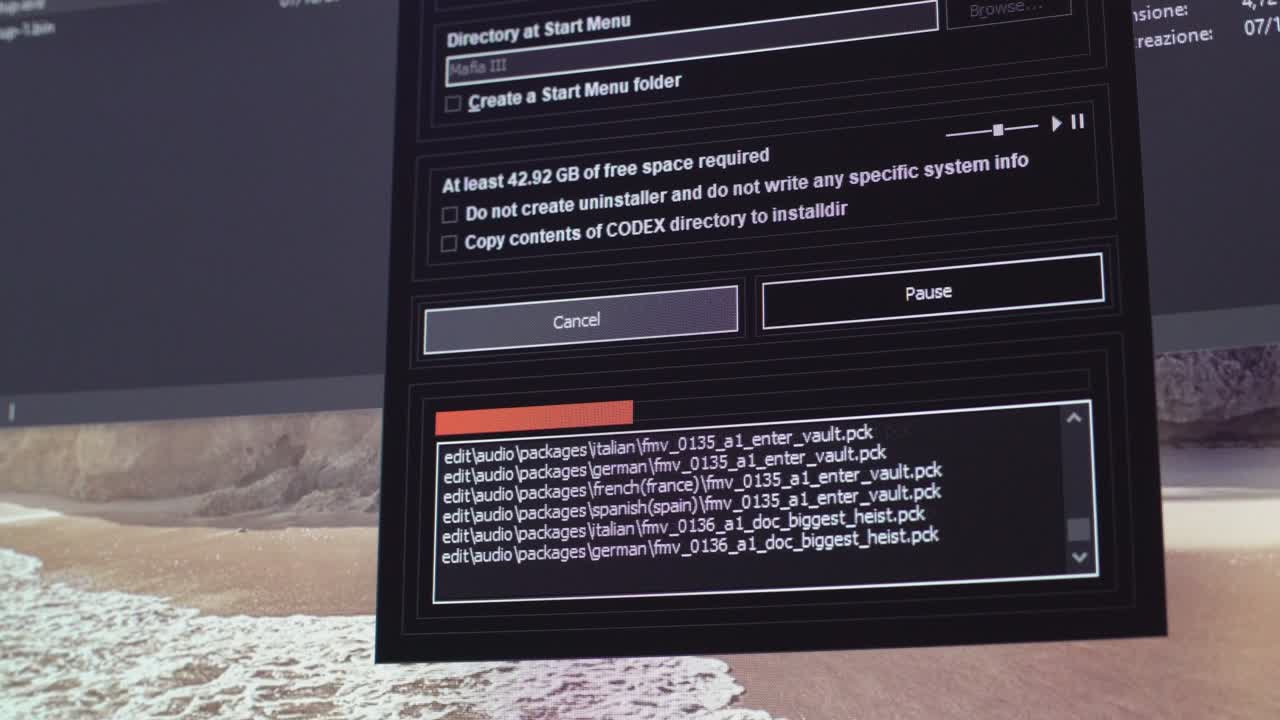 Detail of Installing software screen