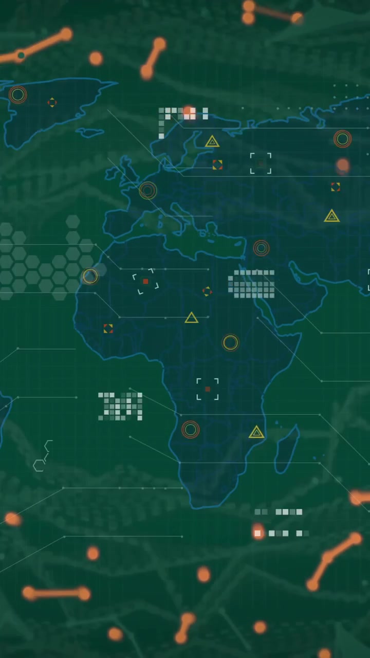 Global network connections and data points animation over world map