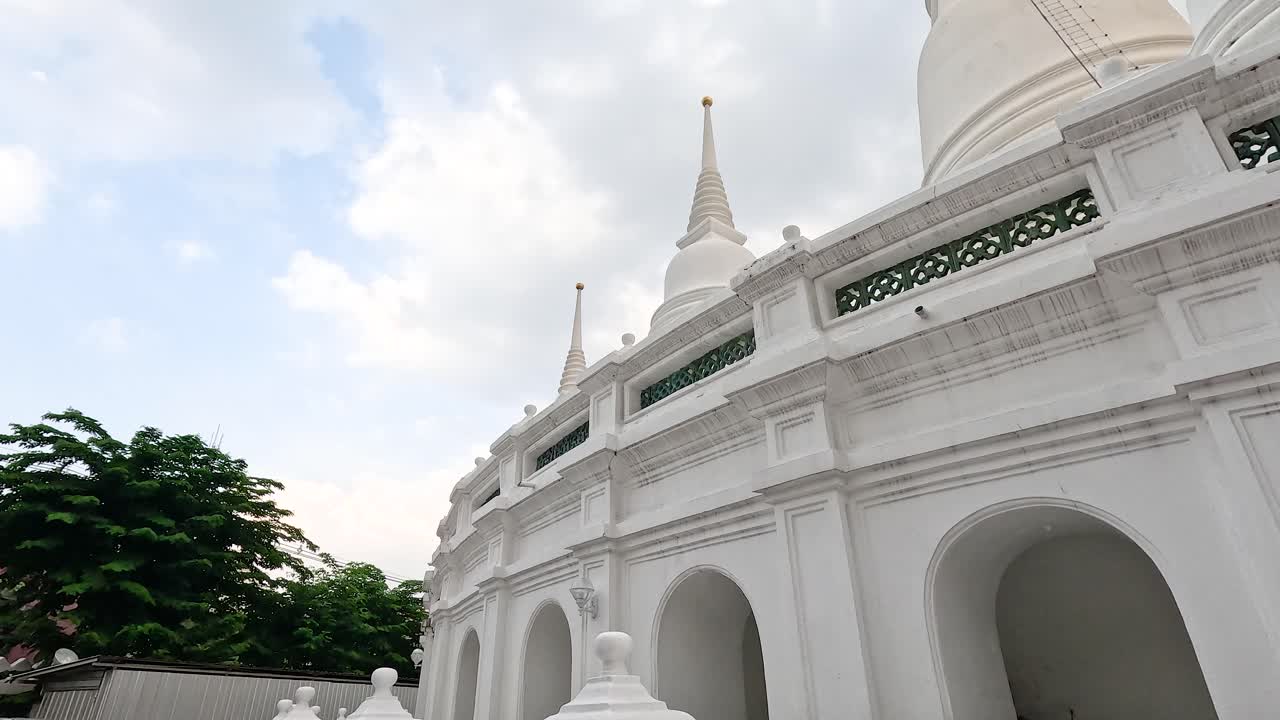 White pagoda with cloudy sky background
