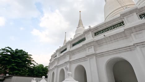 white pagoda with cloudy sky background