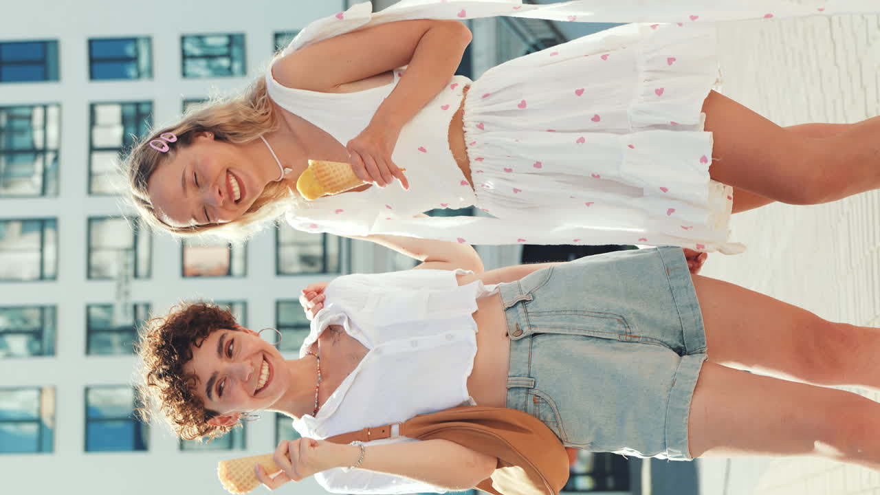 두 친구 가 아이스크림 을 즐기고 있다