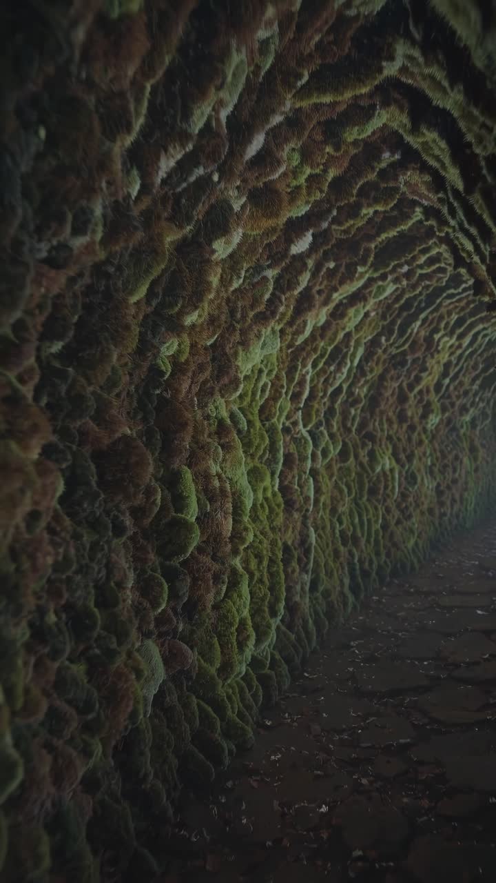 Textured Moss-Covered Tunnel Walls