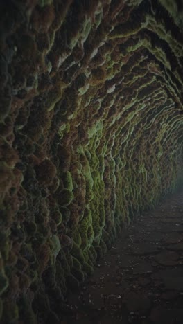 textured moss-covered tunnel walls