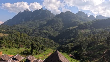 a sweeping view of a rustic mountain village