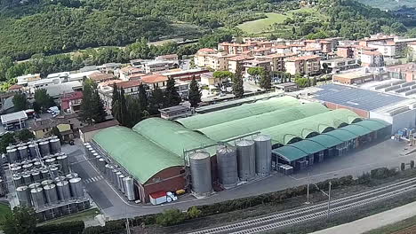 frescobaldi aerial view of industry vineyards, chianti wine production company near pontassieve