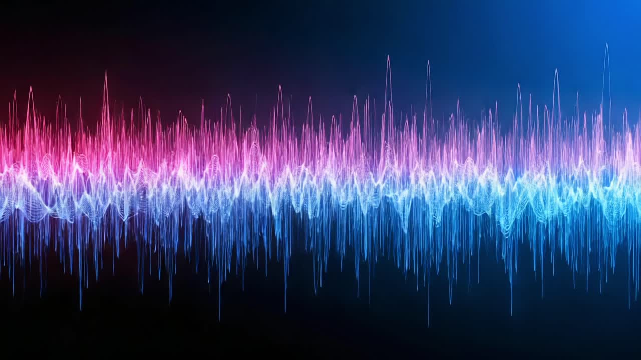 Dynamic Audio Waveform Visualization: A Stunning Display of Sound Frequencies in Vibrant Colors Transitioning from Red to Blue