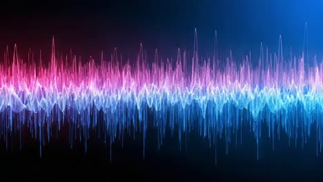 dynamic audio waveform visualization: a stunning display of sound frequencies in vibrant colors transitioning from red to blue