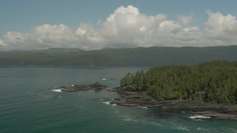 beautiful aerial landscape view of the rocky pacific ocean coast in the southern vancouver island during a sunny summer day