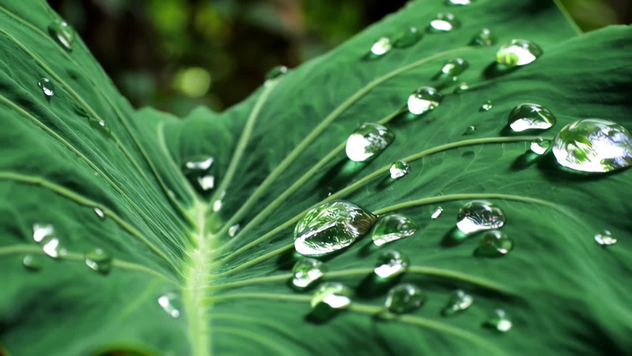Water Drops on a Large Green Leaf