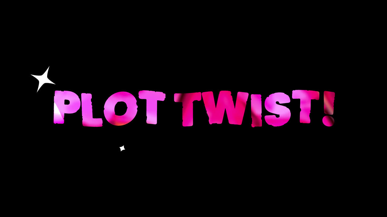 Animated Pink Plot Twist Text with Sparkles on Black