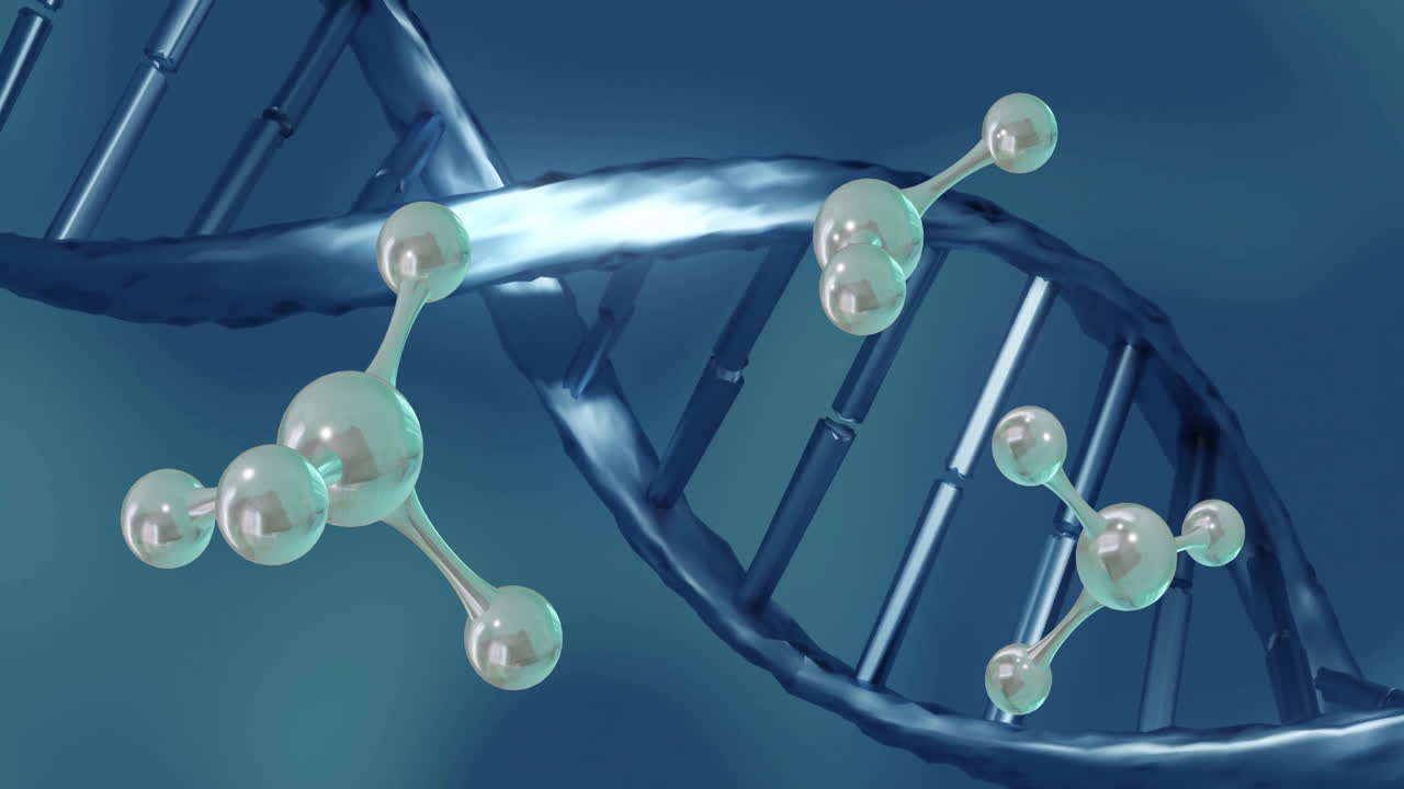 dna 줄을 가로질러 움직이는 분자의 애니메이션