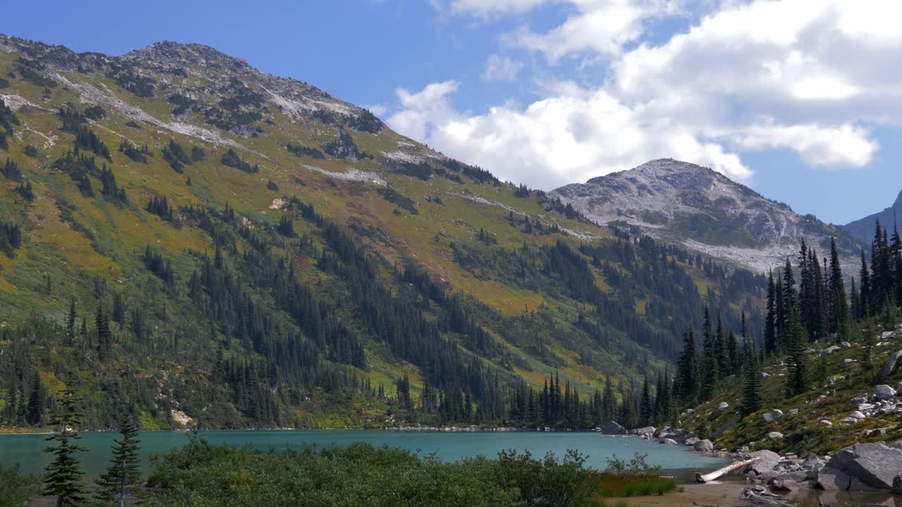 Scenic Lake And Mountain Range On Trails Of Wendy Thompson Hut In Squamish-Lillooet BC, Canada. Wide Shot