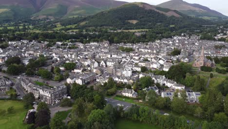 keswick town lake district cumbria uk aerial footage 4k summer august 2021