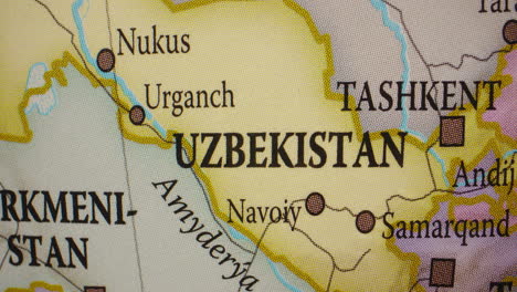 close-up political map of uzbekistan and central asia
