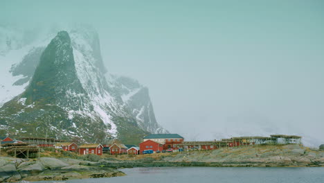 Cinematic-shot-of-stockfish-on-the-racks-in-Reine,-Norway