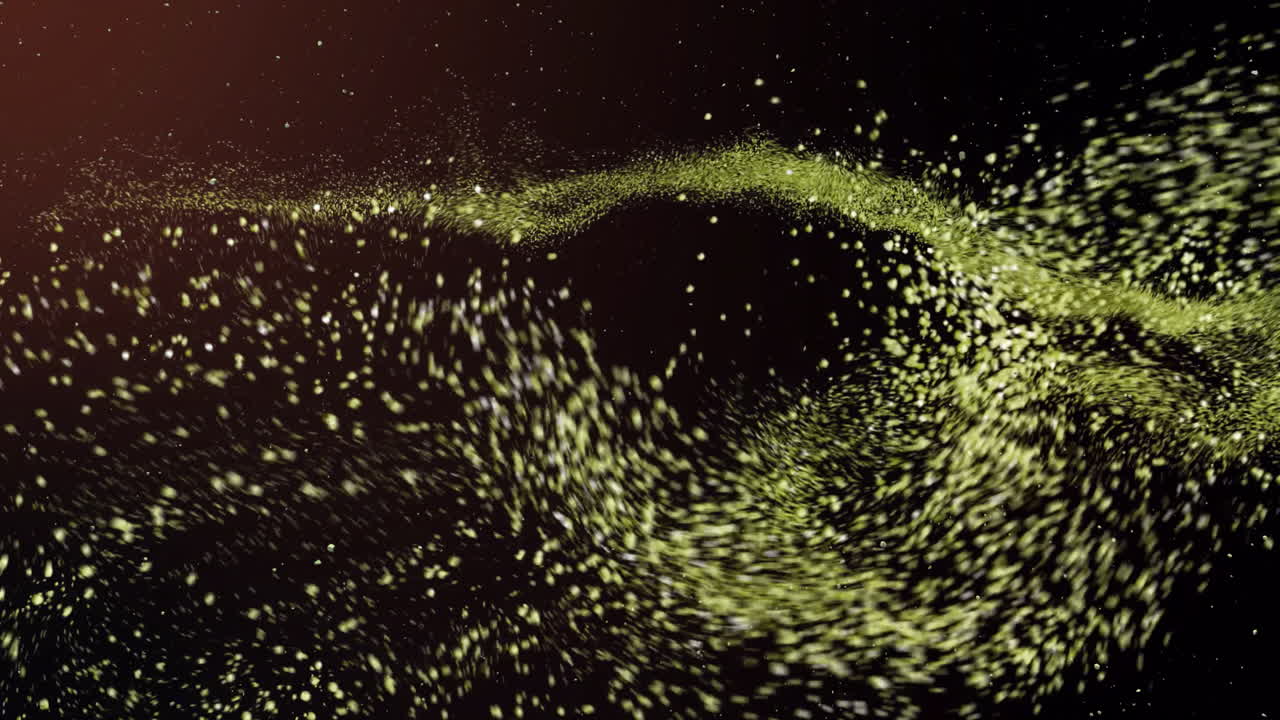 Forming swirling patterns, particles in abstract animation on dark background