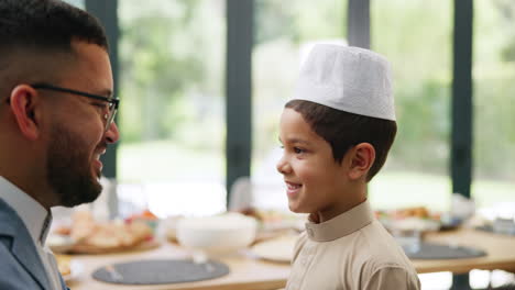 father and son celebrating a muslim holiday