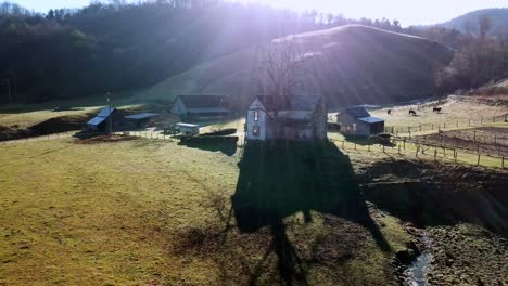 farmstead in watauga county nc, north carolina pullout over country road near boone and blowing rock nc, north carolina